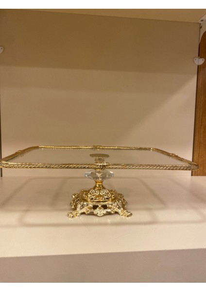 Sunum Ayaklı Dikdörtgen Cam Döküm Pirinç Altın 31X23 cm indirimleri