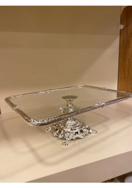 Sunum Ayaklı Gümüş Döküm Pirinç Cam 31X23 cm