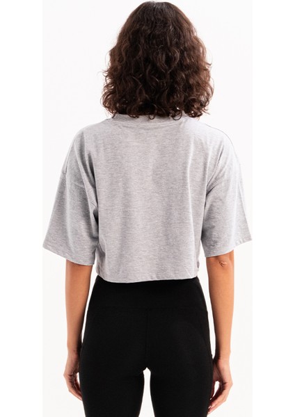 100% Pamuk Crop Bisiklet Yaka Gri Kadın T-Shirt - Maia indirimleri