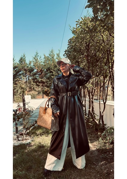 Siyah Queen Uzun Deri Ceket