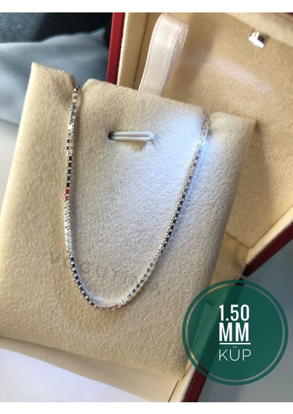 1.5 mm Küp Zincir Gümüş • Işıklı Kutuda Sevgiliye • Eşe • Babaya • Kolye