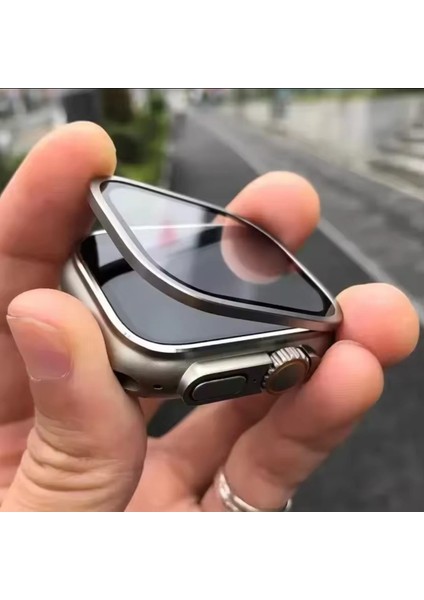 Apple Watch Metal Kasa Ultra 1/2 49MM Kapak Temperli Cam Ekran Koruyucu Su Geçirmez Koruyucu