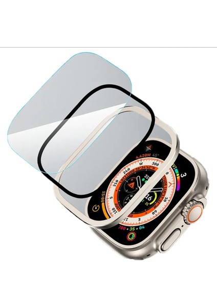 Apple Watch Metal Kasa Ultra 1/2 49MM Kapak Temperli Cam Ekran Koruyucu Su Geçirmez Koruyucu