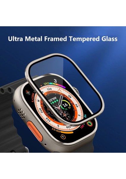 Apple Watch Metal Kasa Ultra 1/2 49MM Kapak Temperli Cam Ekran Koruyucu Su Geçirmez Koruyucu