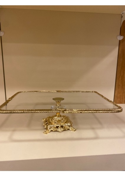 Sunum Ayaklı Döküm Pirinç Cam Altın 36X26CM modelleri