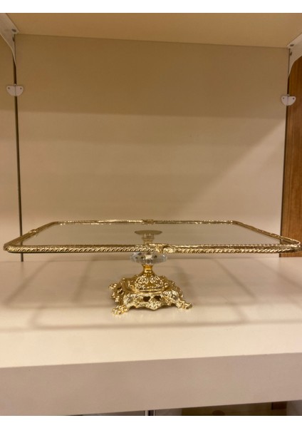 Sunum Ayaklı Döküm Pirinç Cam Altın 36X26CM fırsatları