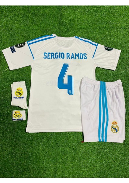 Real Madrid 2018 Kiev Şampiyonlar Ligi Finali Sergio Ramos Çocuk Forması 4'lü Set (Armalı)