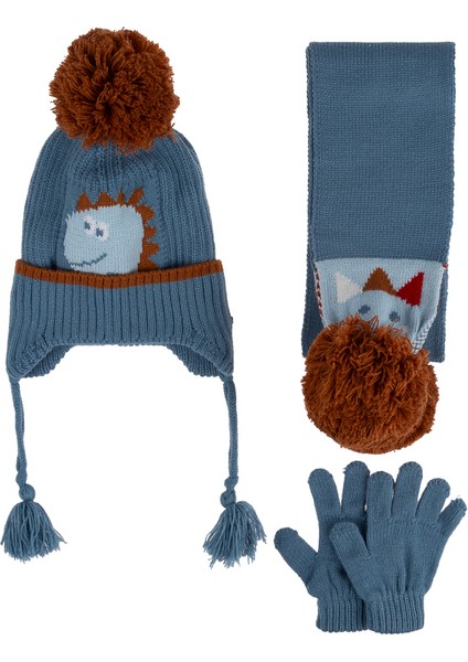 Kitti 1-4 Yaş Erkek Bebek & Çocuk Aksesuarlı Içi Polarlı Atkı Bere Eldiven 3'lü Takım