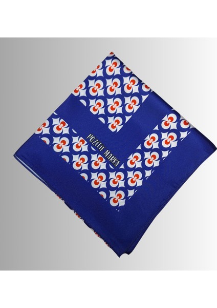 Mavi Fular Bandana  Ipeksi Twill Saten Çintemani Desenli