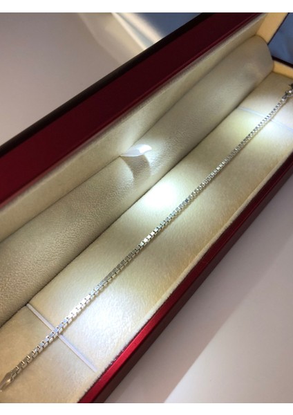 2mm Küp Zincir Model 925 Gümüş Erkek Bileklik Işıklı Kutuda Sevgiliye • Eşe • Babaya Künye modelleri