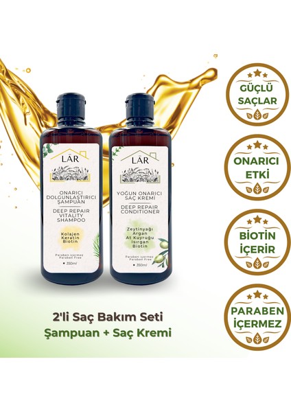 Parabensiz Keratin, Kolajen ve Biotin İçeren Onarıcı Dolgunlaştırıcı Şampuan(350ml&Onarıcı Saç Kremi(350 ml) 2li Avantajlı Saç Bakım Seti