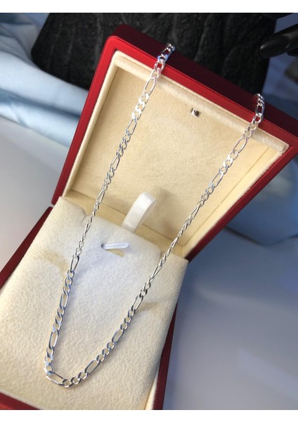 3mm Figaro Zincir 925 Ayar Gümüş • Işıklı Kutuda • Sevgiliye • Eşe • Babaya Hediye Kolye modelleri