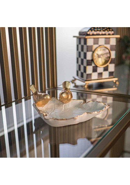 Dekoratif Kuşlu Tabak Beyaz Gold