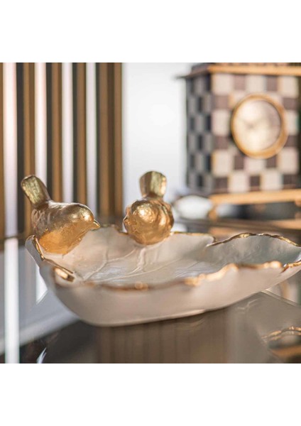 Dekoratif Kuşlu Tabak Beyaz Gold fiyatları