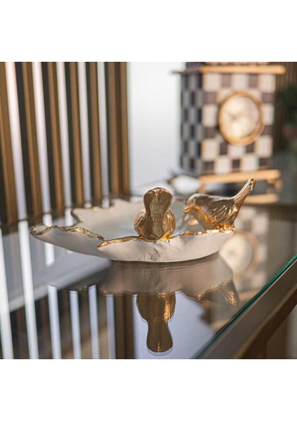 Dekoratif Kuşlu Tabak Beyaz Gold modelleri