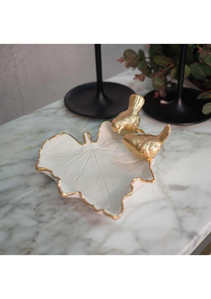 Dekoratif Kuşlu Tabak Beyaz Gold fırsatları