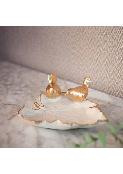 Dekoratif Kuşlu Tabak Beyaz Gold indirimleri