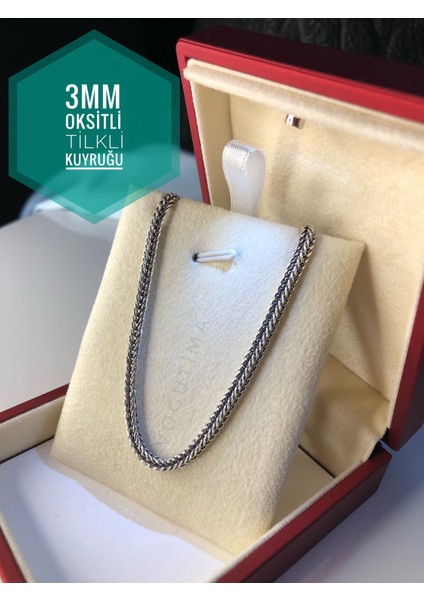 3mm Tilki Kuyruğu Oksitli 925 Gümüş • Işıklı Kutuda Sevgiliye • Eşe Erkek Kolye