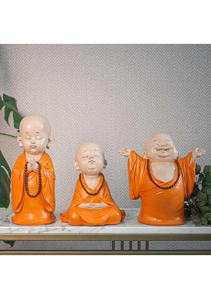 Dekoratif Keşiş Buda Meditasyon Seti Turuncu