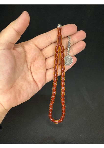 Toz Kehribar Tesbih Açık Kahverengi Renkli Kapsül Kesim 10,5MMX7MM T-574