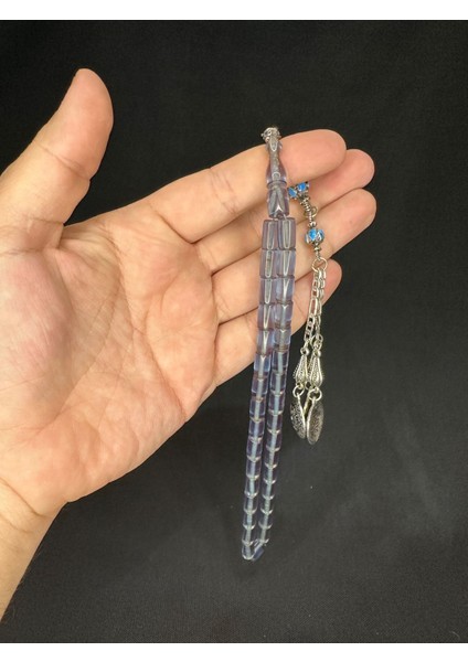 Ateş Kehribar Tesbih Mavi Renkli Kesme Kesim 10,5mmx6,5 T-584