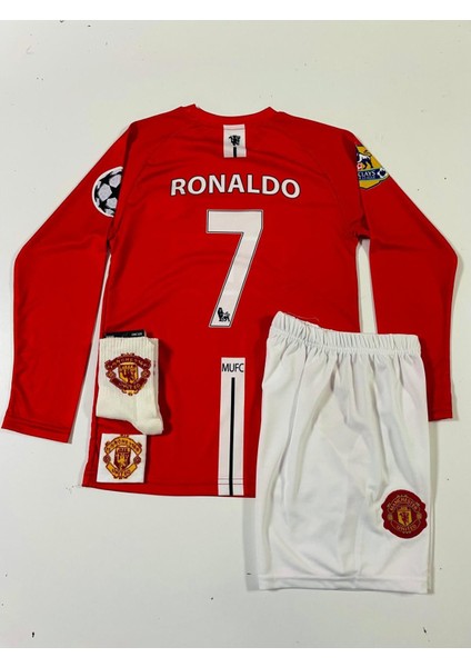 Manchester United Moskova 2008 Sezonu Cristiano Ronaldo Uzun Kol Çocuk Forması 4'lü Set (Armalı)