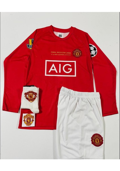 Manchester United Moskova 2008 Sezonu Cristiano Ronaldo Uzun Kol Çocuk Forması 4'lü Set (Armalı)