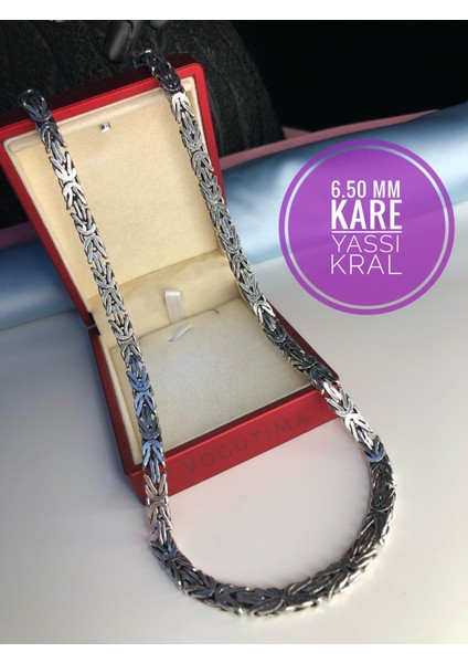 6.5mm Kare Kesim Yassı Kral Gümüş Kolye • Işıklı Kutuda • Sevgiliye • Eşe • Babaya Kolye modelleri