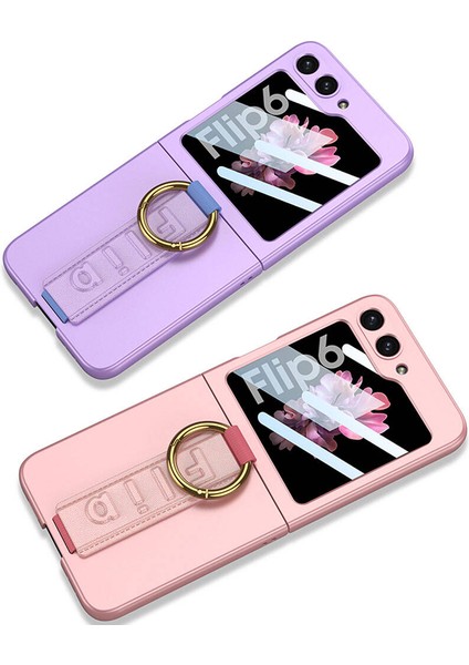 EZSP Samsung Galaxy Z Flip 6 Kılıf Kamera Korumalı Yüzüklü Flip Ring Kıpta Kapak - Pembe