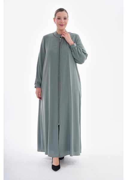 Medine Ipeği Günlük Çakma Incili Fermuarlı Ferace