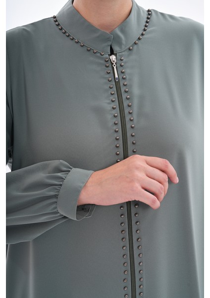 Medine Ipeği Günlük Çakma Incili Fermuarlı Ferace indirimleri