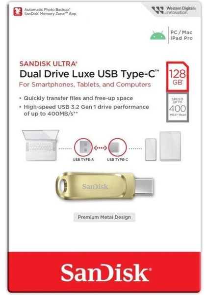 Ultra Dual Drive Luxe 128GB Type-C USB 3.2 Flash Bellek Gold SDDDC4-128G-G46GD