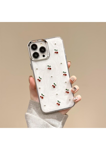 Apple iPhone 15 Luxe White Case Cherry
