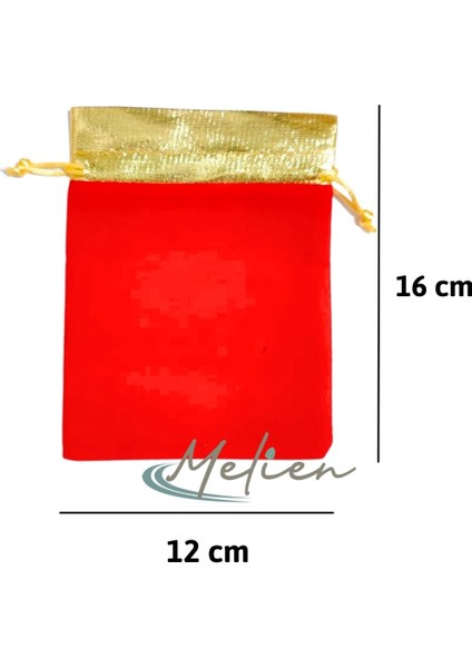 10 Adet 16CM x 12CM Altın Kırmızı Kadife Kına Düğün Mevlüt Sünnet Çerez Hediye Kesesi Kese Çanta