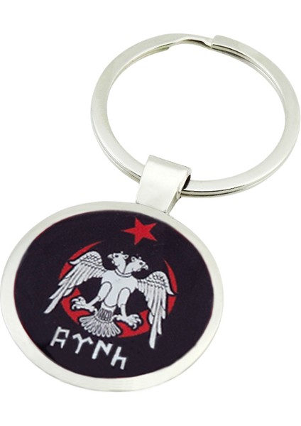 Plasto Yapıştırma Çift Başlı Kartal Göktürkçe Türk Yazılı Metal Anahtarlık 1 Adet