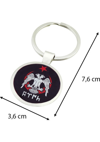 Plasto Yapıştırma Çift Başlı Kartal Göktürkçe Türk Yazılı Metal Anahtarlık 1 Adet