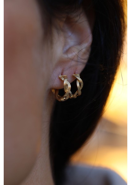 14 Ayar Altın Saç Örgüsü Halka Küpe