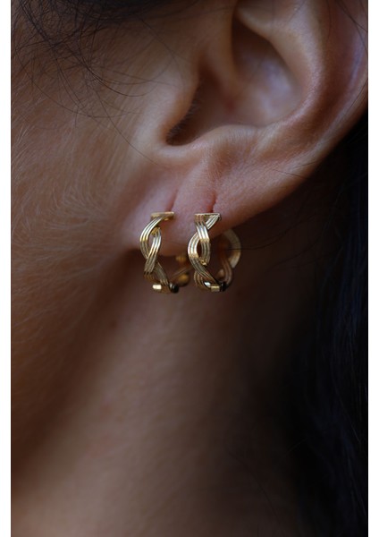 14 Ayar Altın Saç Örgüsü Halka Küpe modelleri