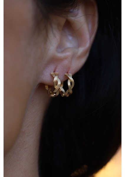 14 Ayar Altın Saç Örgüsü Halka Küpe fırsatları