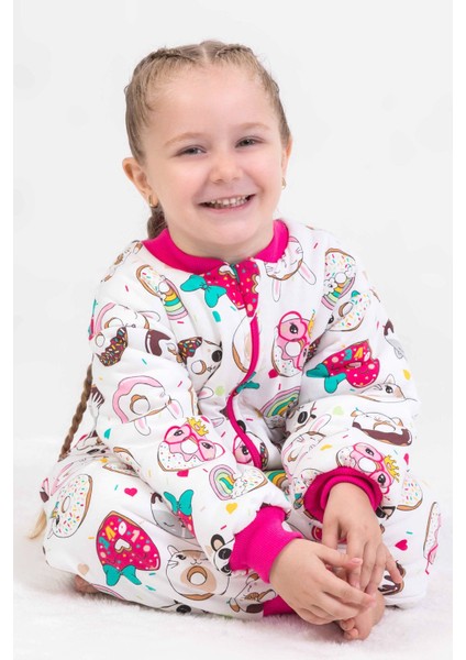 Donut Desenli Elyaf Dolgulu Uzun Fermuar Rahat Kullanım Pembe 2,5 Tog Kız Çocuk Uyku Tulumu modelleri