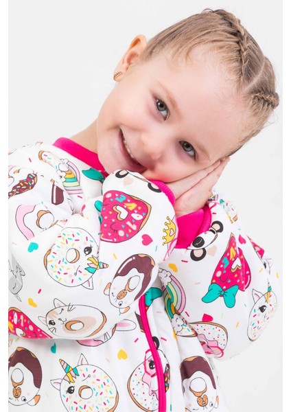Donut Desenli Elyaf Dolgulu Uzun Fermuar Rahat Kullanım Pembe 2,5 Tog Kız Çocuk Uyku Tulumu fırsatları