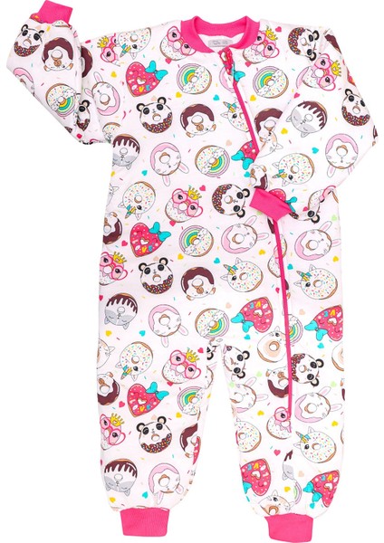Donut Desenli Elyaf Dolgulu Uzun Fermuar Rahat Kullanım Pembe 2,5 Tog Kız Çocuk Uyku Tulumu
