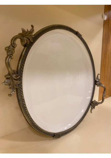 Porselen Yuvarlak Ortaboy Sunum Antik Eskitme Döküm Pirinç Ayaklı Kulplu 25 cm modelleri