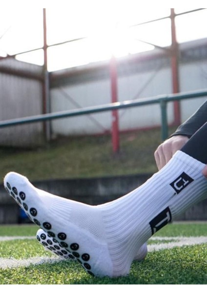 Özel Beyaz Kaydırmaz Silikon Havlu Taban Dikişsiz Maç Pro Sporcu Çorabı
