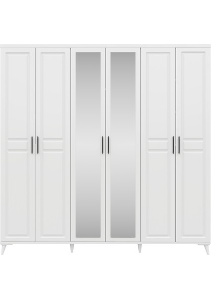 Ücretsiz Montaj - %100 MDF Sport 6 Kapaklı Aynalı Beyaz Gardırop - MDF Dolap - Elbise Dolabı modelleri