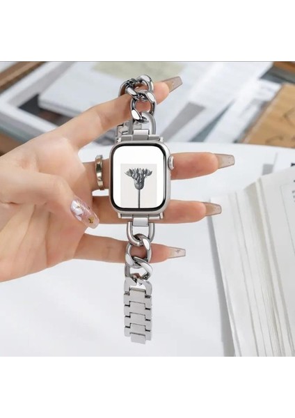 Apple Watch Band Ultra 1/2 Uyumlu 42/44/45/46/49 Mm, Iwatch Seri 10 46MM Paslanmaz Çelik Denim Zincir Şık Kordon