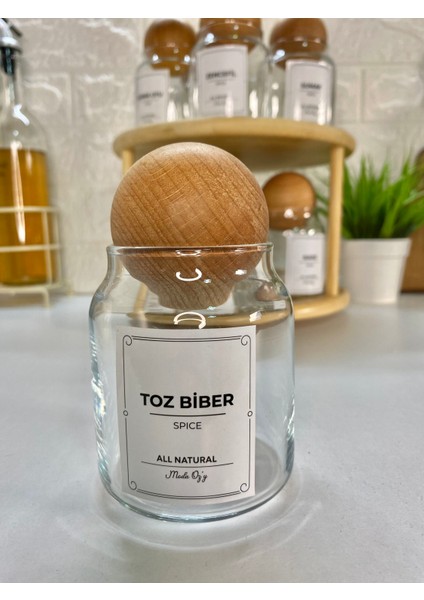 10'lu Top Kapaklı 300ML Cam Kavanoz Döner Stantlı Baharat Seti