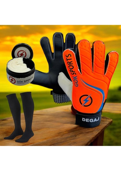 Degaj Çocuk Kapıcı Kaleci Eldiveni Junior Kidz Goalkeeper Gloves Bilek Bandajlı Tutuş Krem Jeli