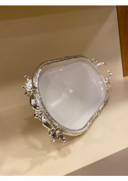 Porselen Sunum Tabağı Döküm Pirinç Ayaklı Kulplu Oval Ortaboy 30X16 Gümüş fırsatları