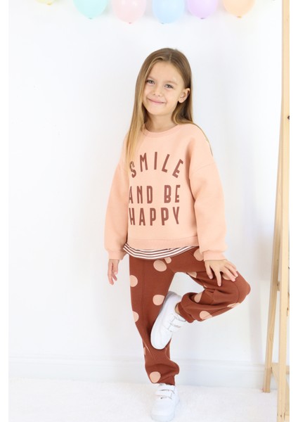 Kız Çocuk Smile And Happy Baskılı Kalın Eşofman Takımı fiyatları
